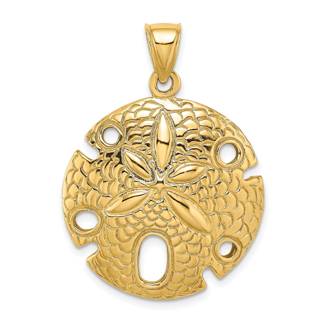 14K Yellow Gold Solid Polished Texture Finish Large Size Sea Sand Dollar Charm Pendant