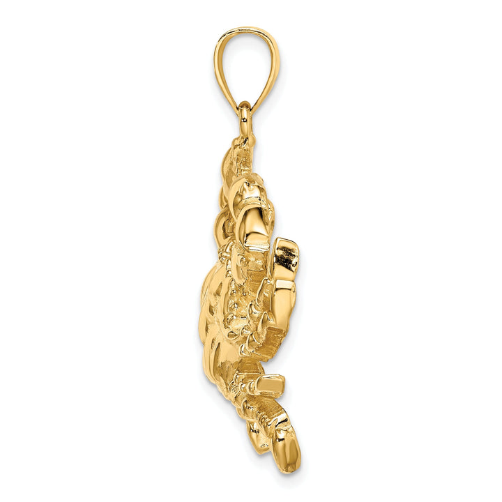 14K Yellow Gold Polish Finish Blue Claw Crab Charm Pendant