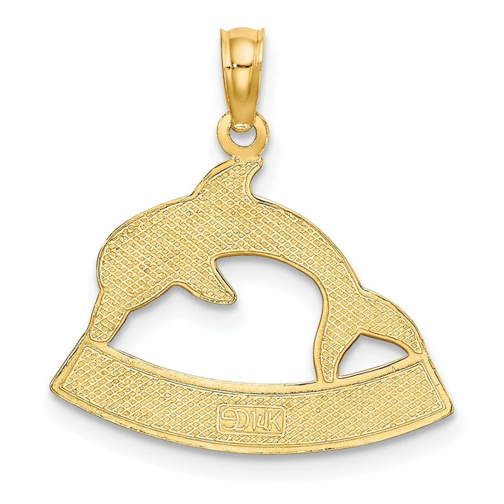 14K Yellow Gold Polished Finish HAWAII Under Dolphin Design Charm Pendant