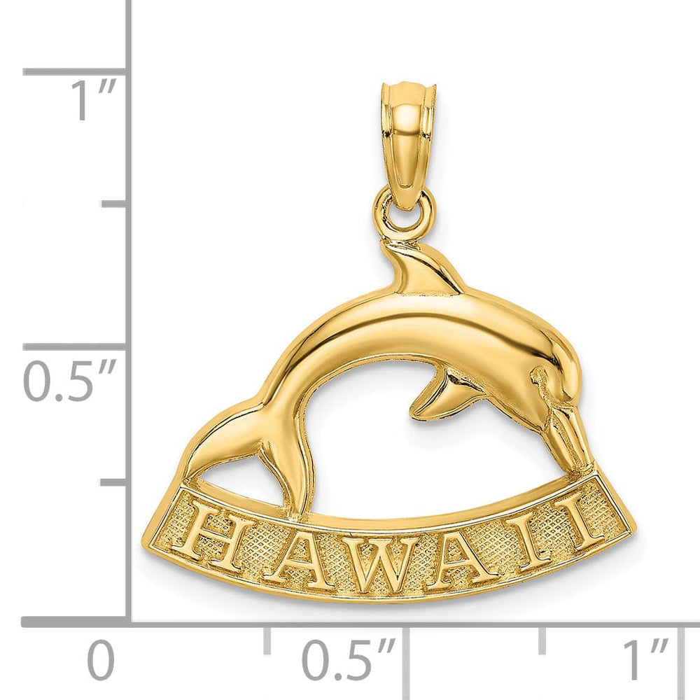 14K Yellow Gold Polished Finish HAWAII Under Dolphin Design Charm Pendant