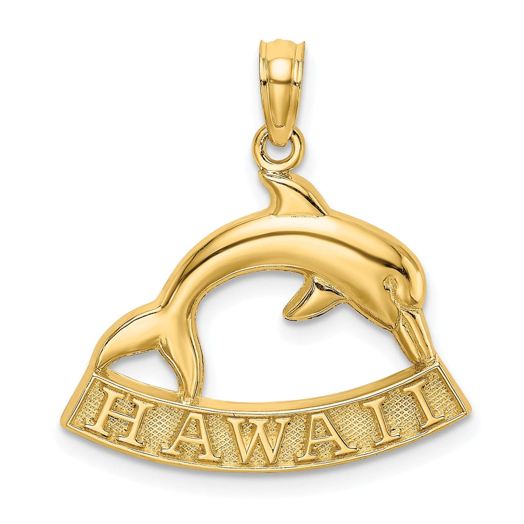 14K Yellow Gold Polished Finish HAWAII Under Dolphin Design Charm Pendant