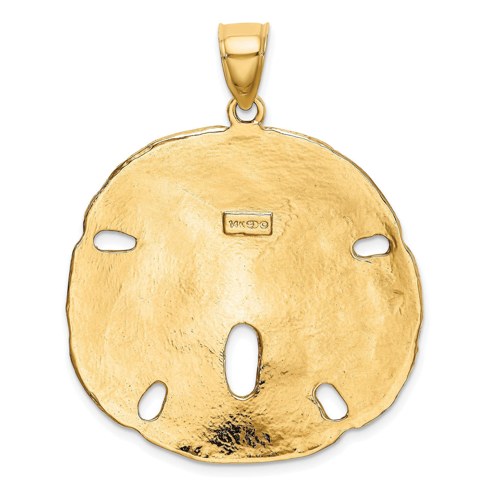 14k Yellow Gold Textured Polished Finish Large Sand Dollar Charm Pendant