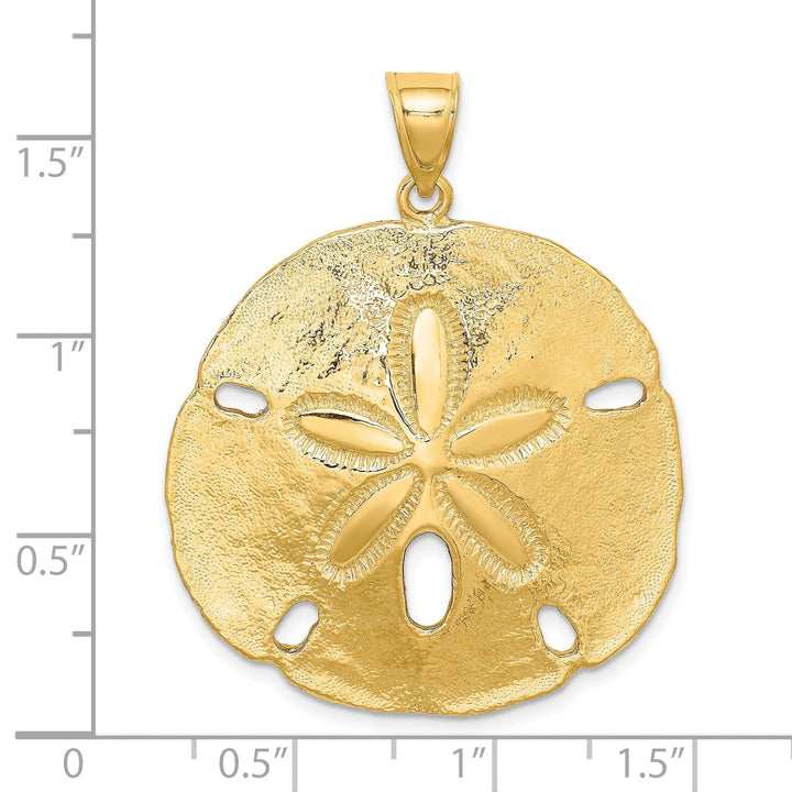 14k Yellow Gold Textured Polished Finish Large Sand Dollar Charm Pendant