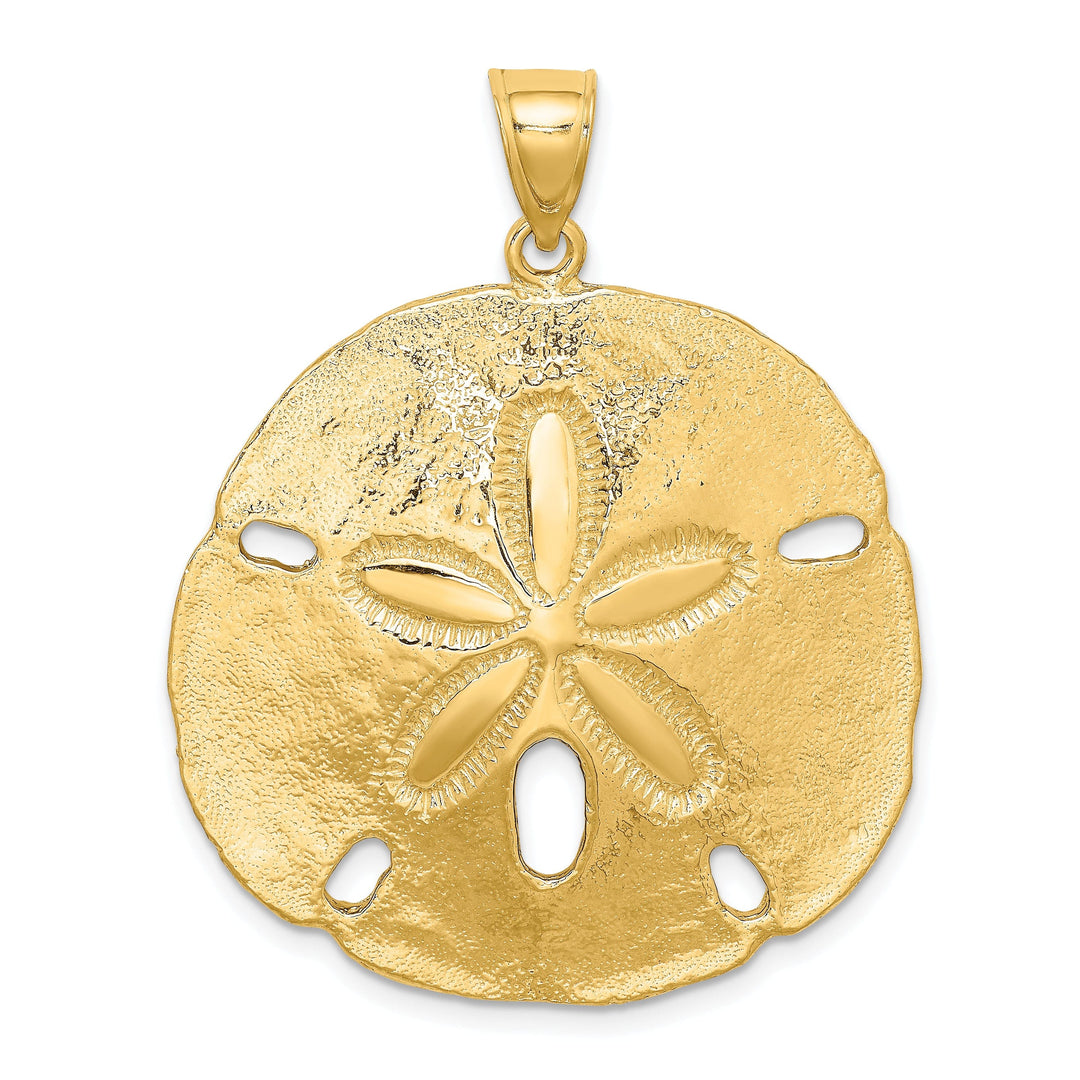 14k Yellow Gold Textured Polished Finish Large Sand Dollar Charm Pendant