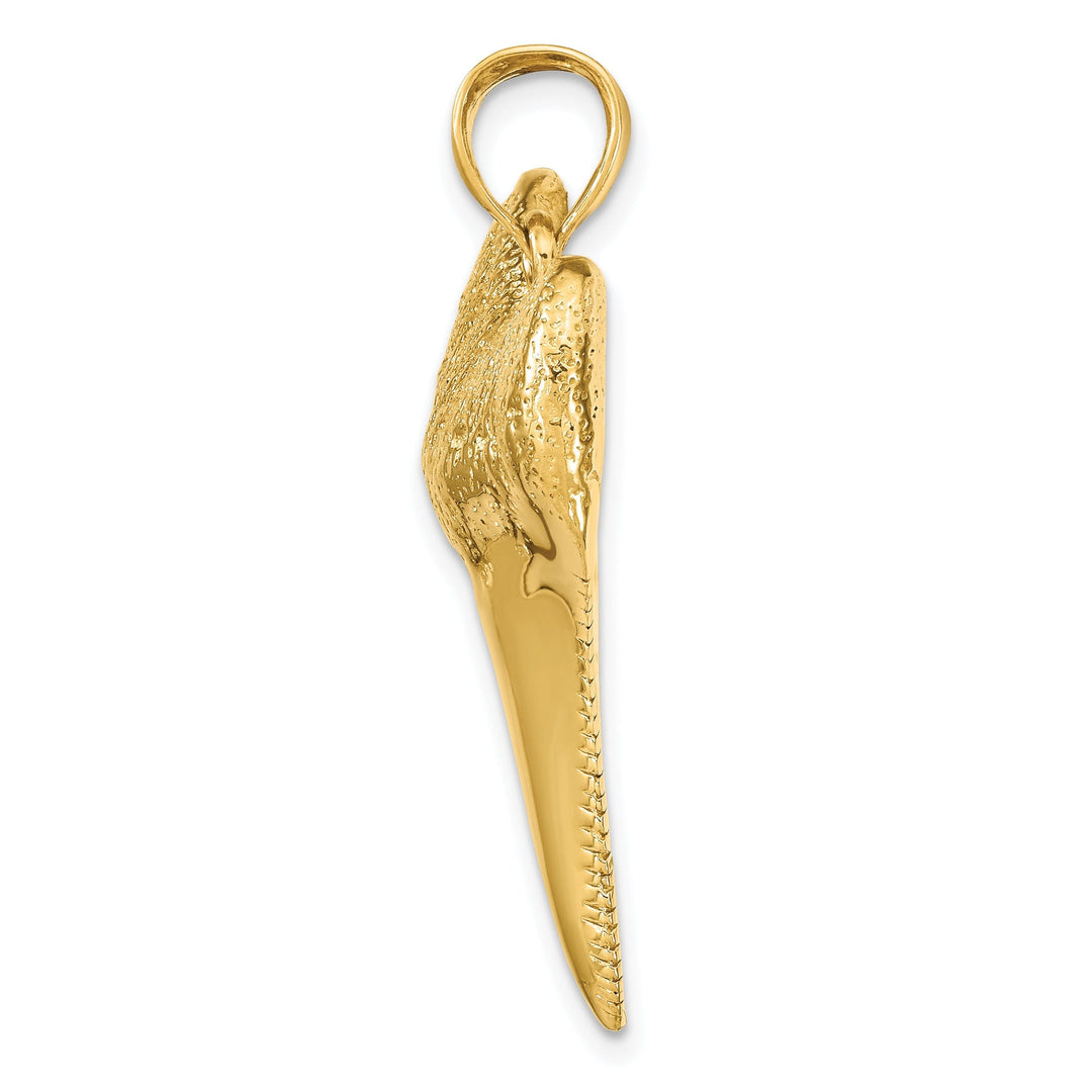 14K Yellow Gold Solid Polished Finish 3-Dimensional Shark Tooth Charm Pendant