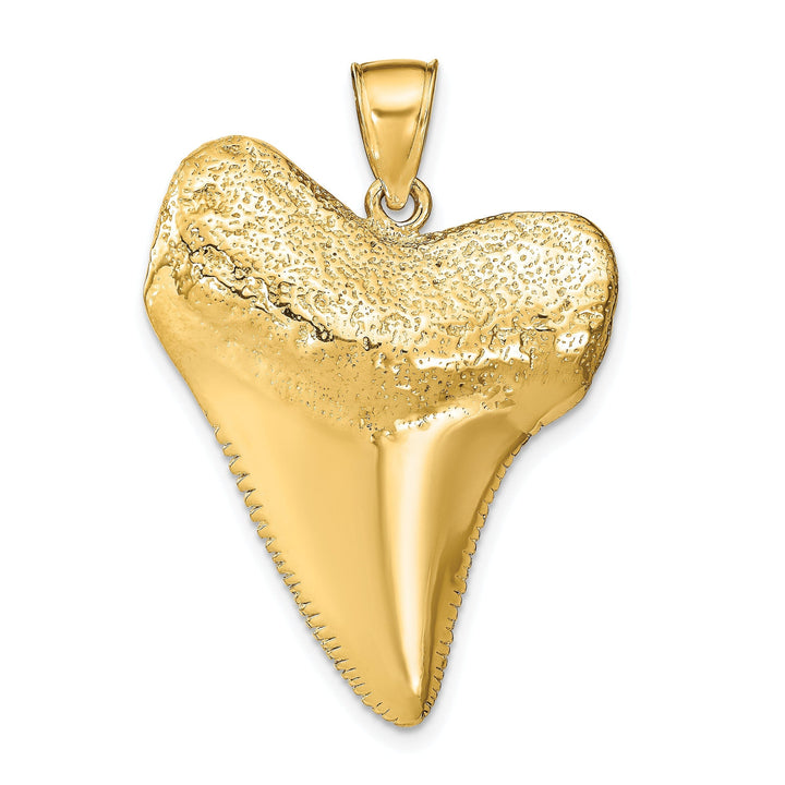 14K Yellow Gold Solid Polished Finish 3-Dimensional Shark Tooth Charm Pendant