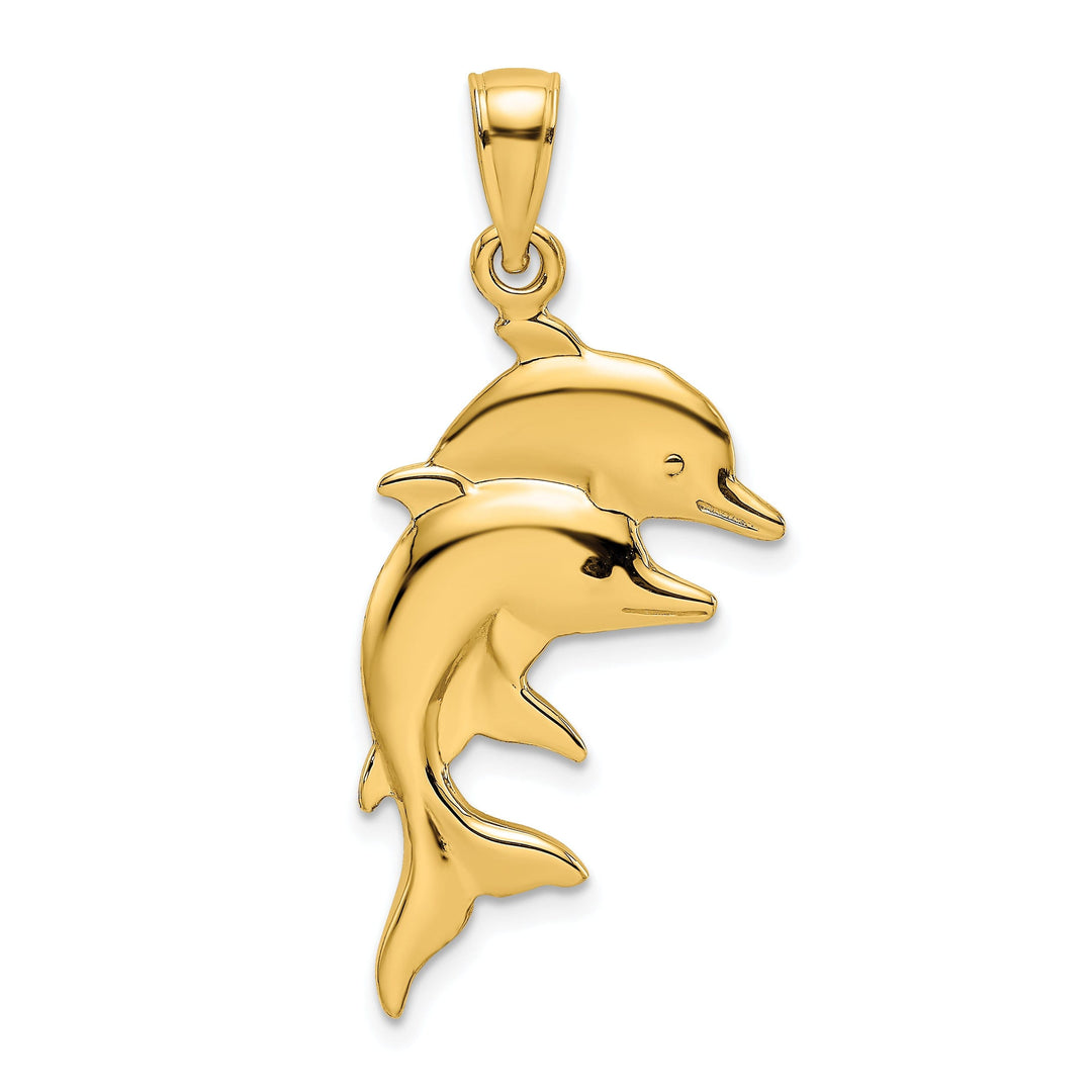 14K Yellow Gold 2-D Polished Dolphins Design Pendant