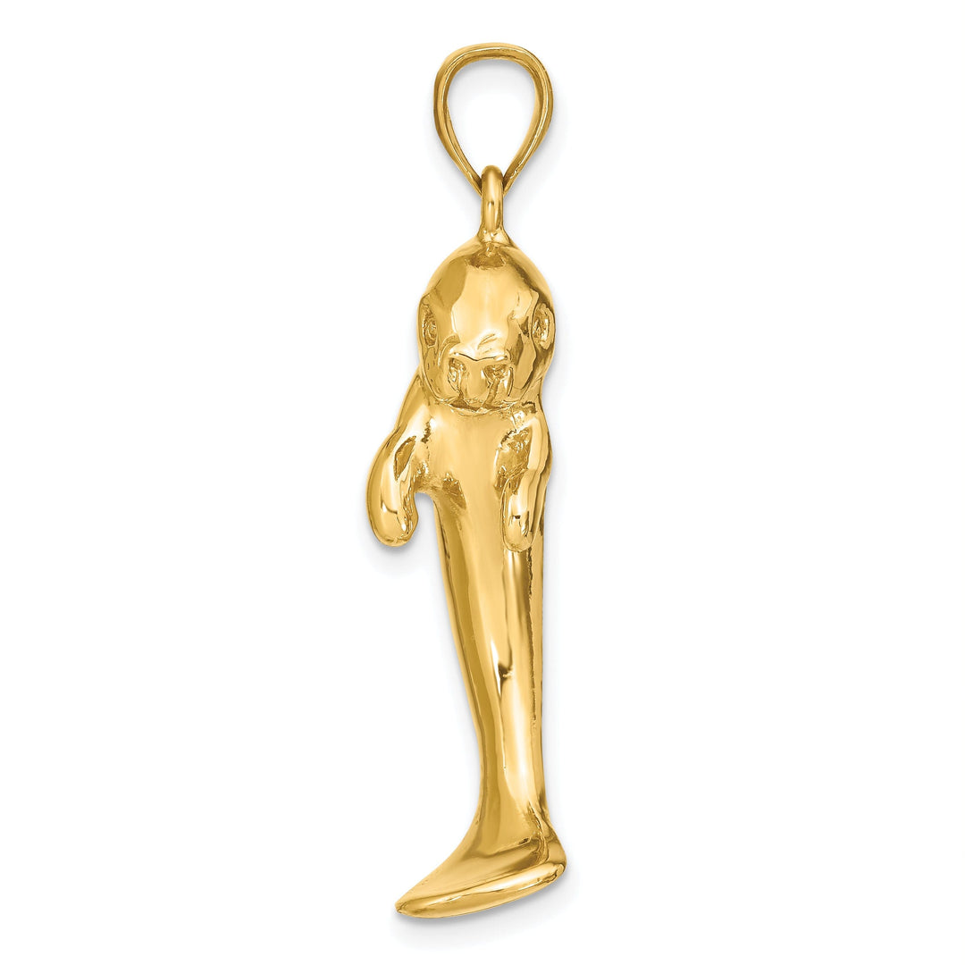 14K Yellow Gold Polished Finish 2-Dimensional Single Manatee Charm Pendant