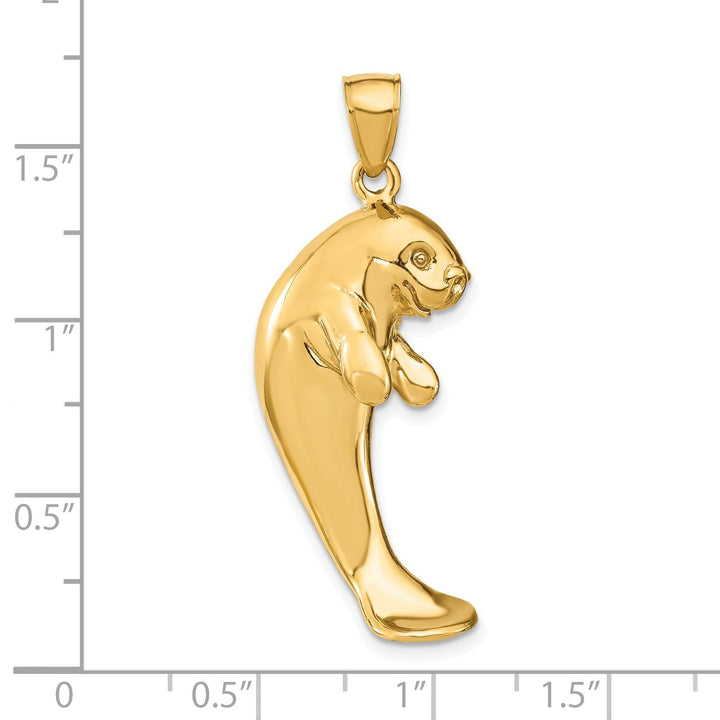 14K Yellow Gold Polished Finish 2-Dimensional Single Manatee Charm Pendant