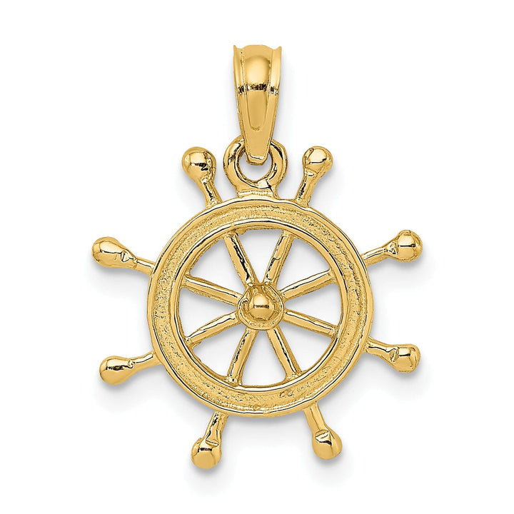 14K Yellow Gold Polished Finish 2-D Ship Wheel Design Charm Pendant