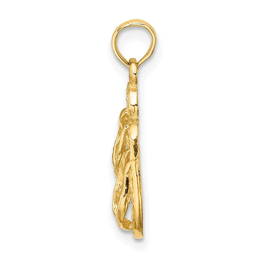 14K Yellow Gold Polished Textured Finish 3-Dimensional Reversible SANIBEL ISLAND Bannner Double Flip Flop Sandles Charm Pendant