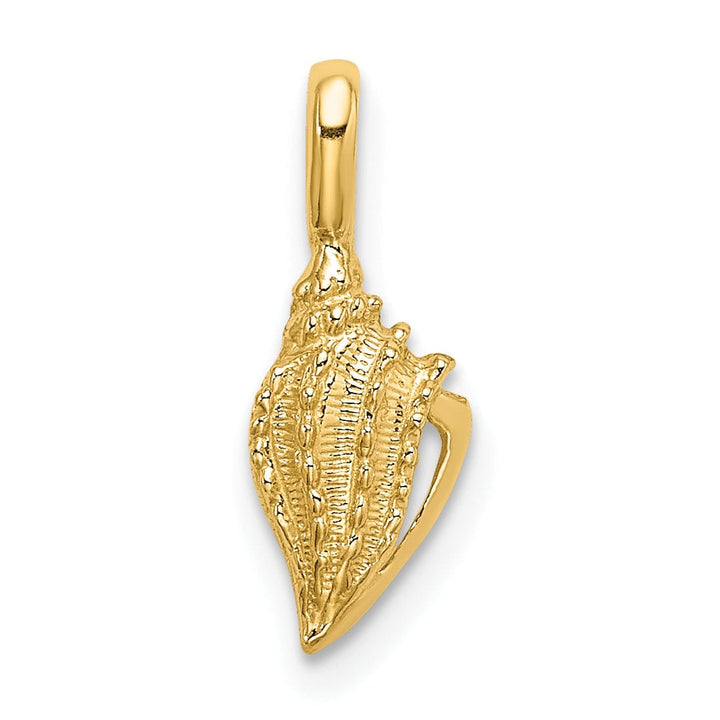 14K Yellow Gold Solid Open Back Polished Textured Finish Mini Conch Shell Charm Pendant