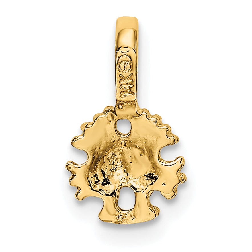 14K Yellow Gold Polished Textured Finish Mini Sea Sand Dollar with Fixed Bail Charm Pendant