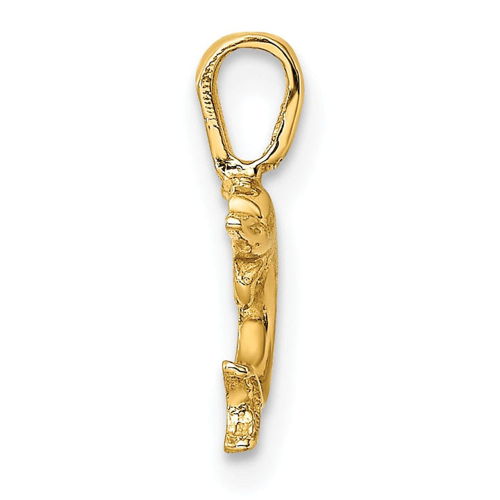 14k Yellow Gold Casted Solid Polished Finish Mini Jumping Dolphin with Fixed Bail Charm Pendant