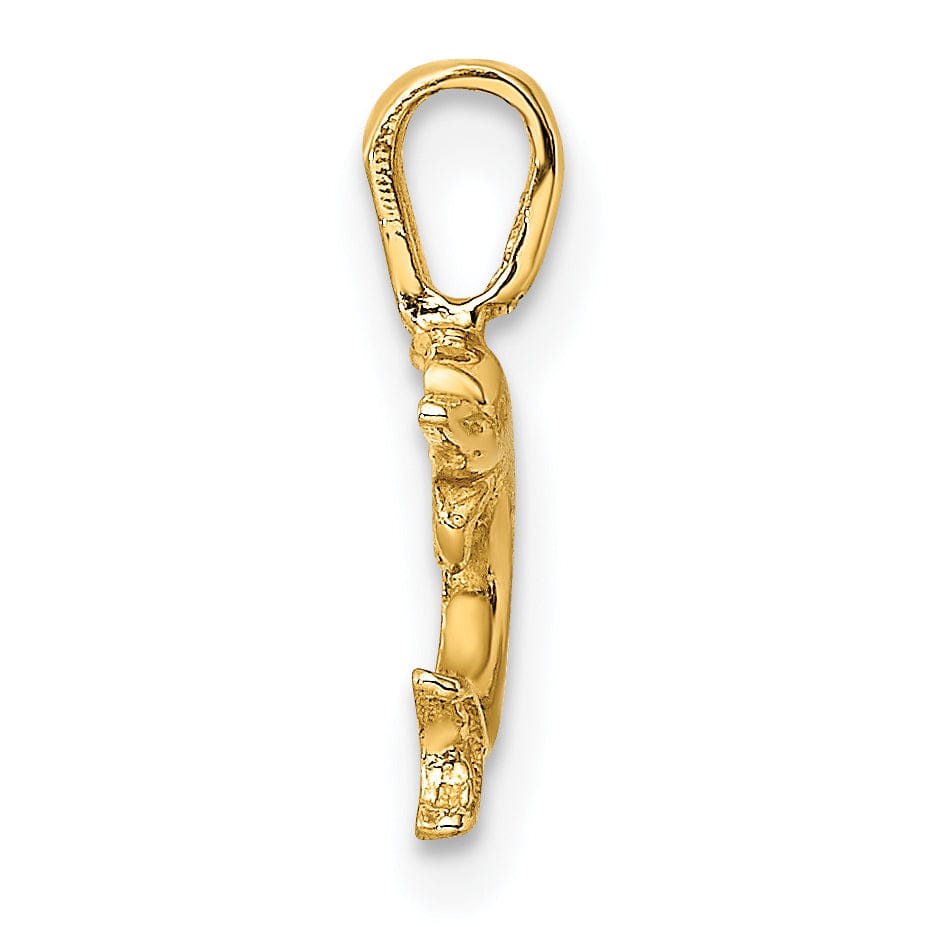 14k Yellow Gold Casted Solid Polished Finish Mini Jumping Dolphin with Fixed Bail Charm Pendant