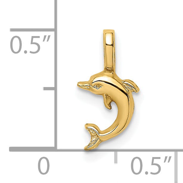 14k Yellow Gold Casted Solid Polished Finish Mini Jumping Dolphin with Fixed Bail Charm Pendant