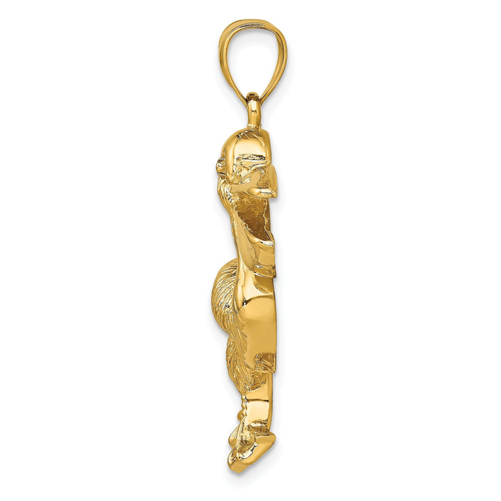 14K Yellow Gold Polished Textured Finish Pelican Walking with Mouth Open Design Charm Pendant