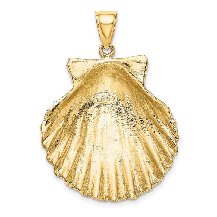 14K Yellow Gold Polished Texture Finish Scallop Sea Shell Charm Pendant