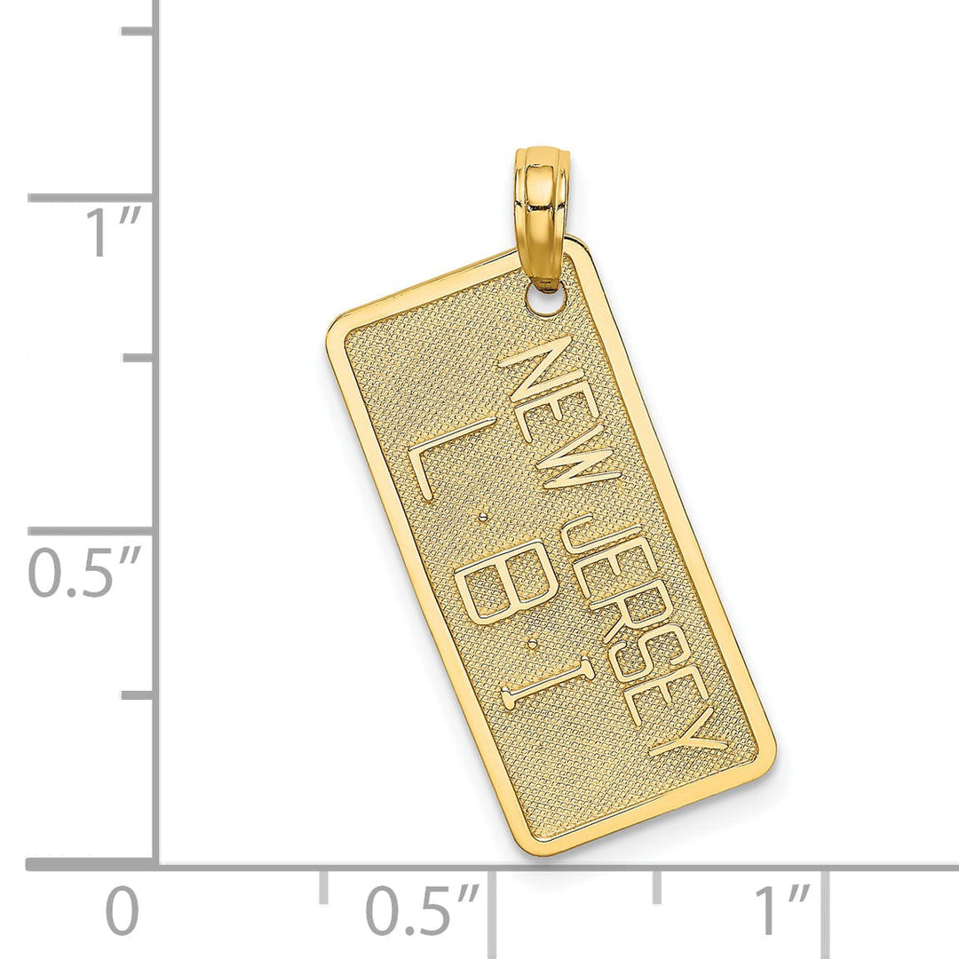 14K Yellow Gold Polished Textured Finish NEW JERSEY-LBI (Long Beach Island) License Plate Charm Pendant