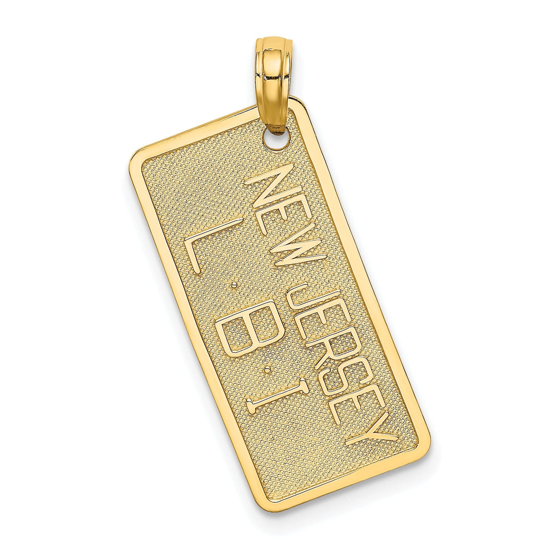 14K Yellow Gold Polished Textured Finish NEW JERSEY-LBI (Long Beach Island) License Plate Charm Pendant