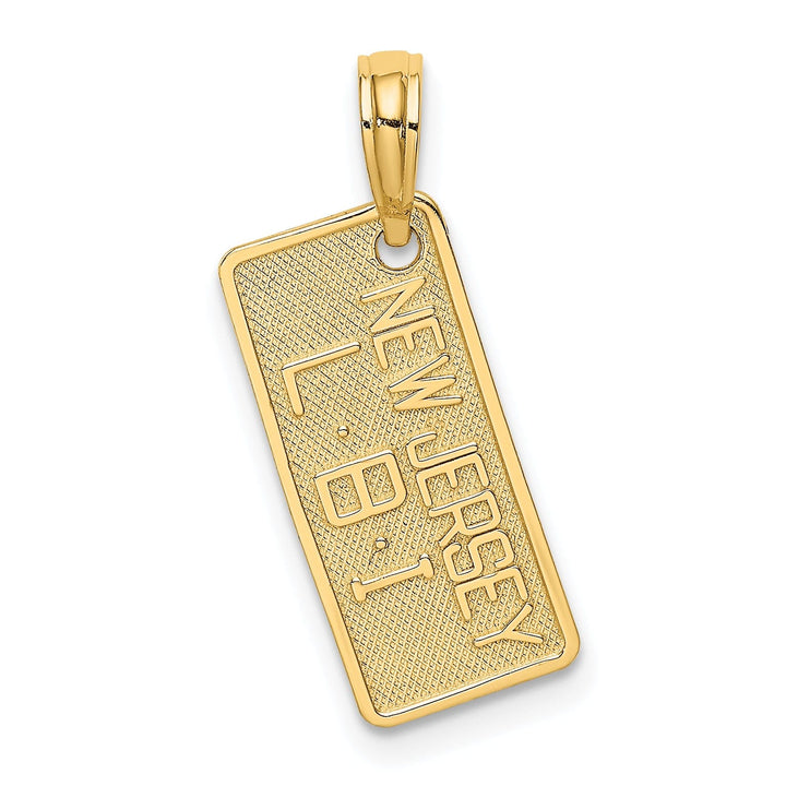 14K Yellow Gold Polished Texture Finish NEW JERSEY-LBI (Long Beach Island) License Plate Charm Pendant