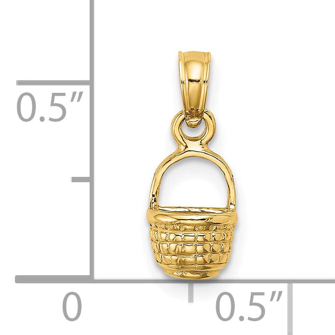 14K Yellow Gold Polished Finish 2-Dimensional Flat Back Mini Basket Charm Pendant