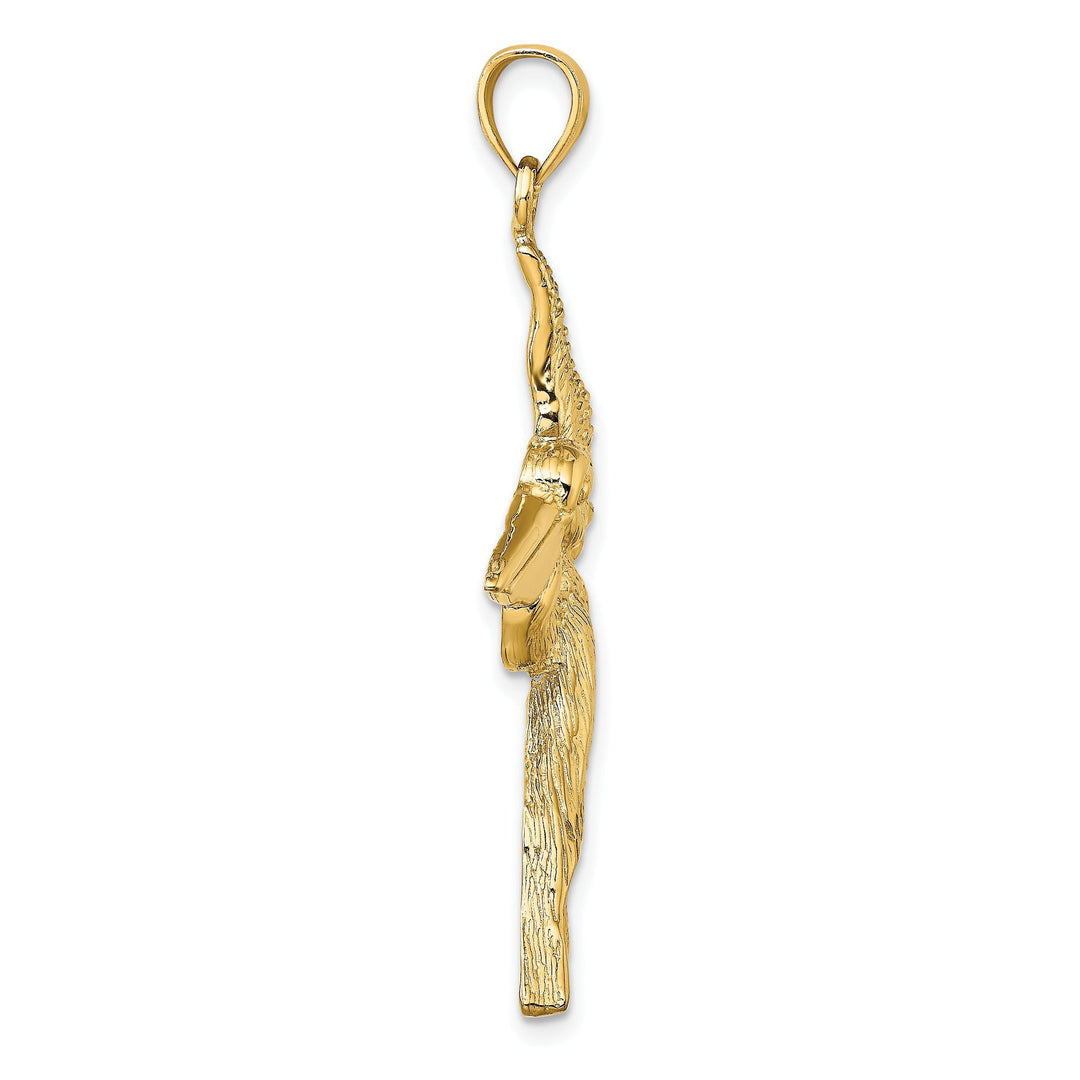 14K Yellow Gold Polish Textured Finish 3-Dimensional Pelican in Flight Charm Pendant