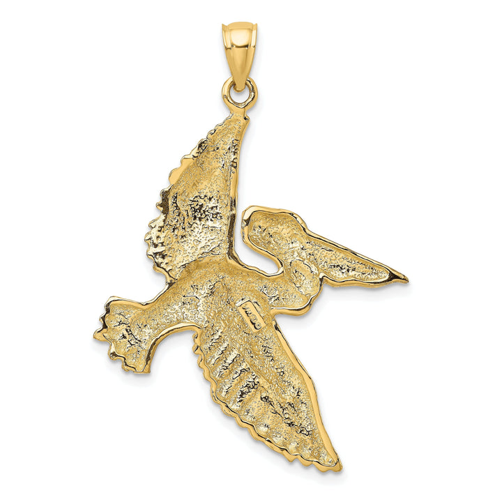 14K Yellow Gold Polish Textured Finish 3-Dimensional Pelican in Flight Charm Pendant