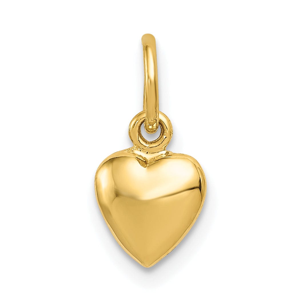 14K Yellow Gold Hollow PolishedFinish 3-Dimensional Small Size Puffed Heart Design Charm Pendant