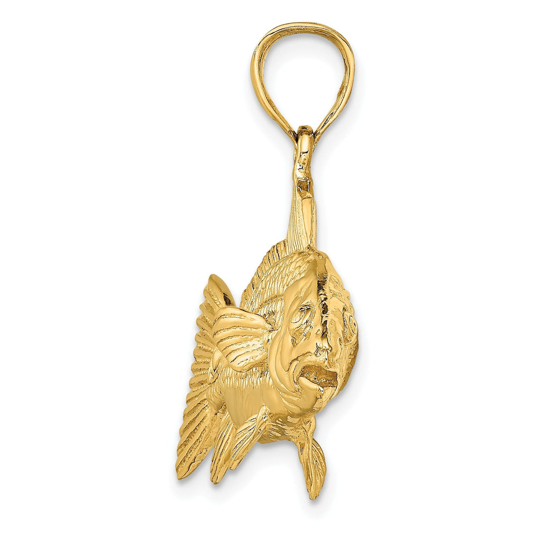 14k Yellow Gold Solid Textured Polished Finish 3-Dimensional Redfish Charm Pendant
