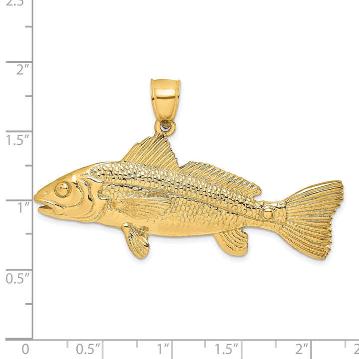 14k Yellow Gold Solid Textured Polished Finish 3-Dimensional Redfish Charm Pendant