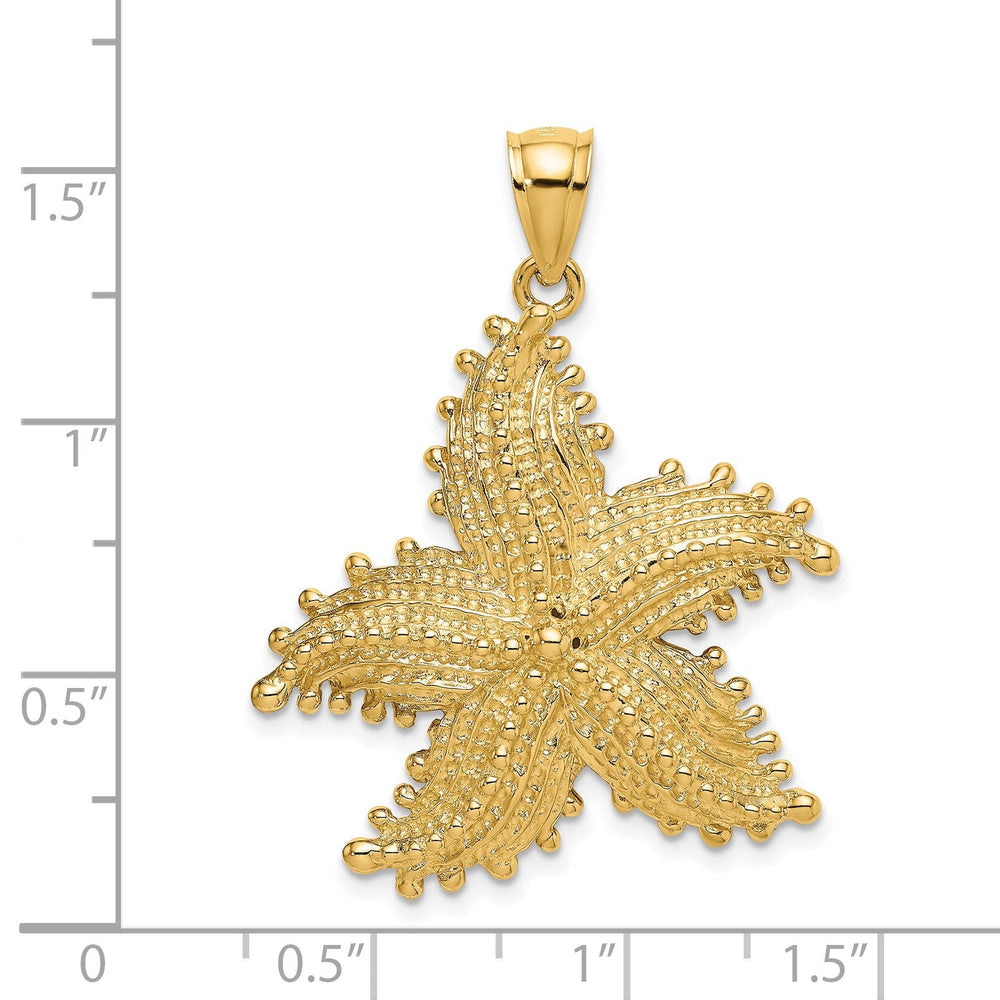 14K Yellow Gold Open Back Textured Polished Beaded Finish Starfish Charm Pendant