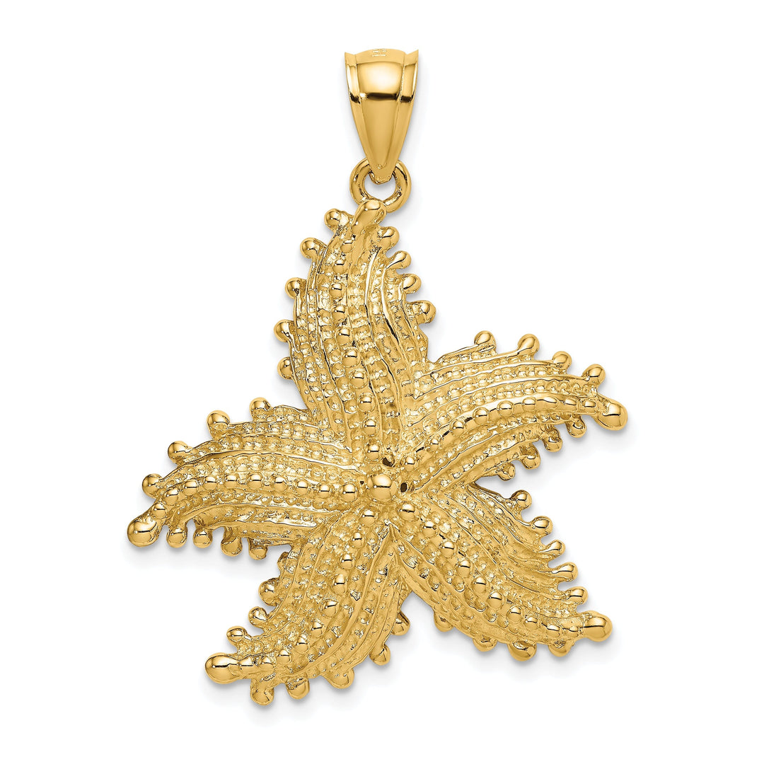 14K Yellow Gold Open Back Textured Polished Beaded Finish Starfish Charm Pendant