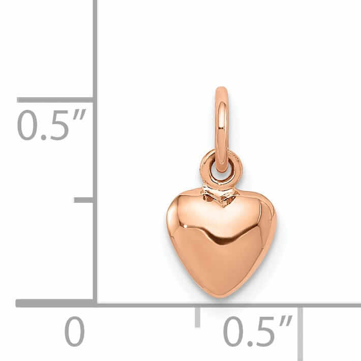 14K Rose Gold Hollow Polished Finish 3-Dimensional Small Size Puffed Heart Design Charm Pendant