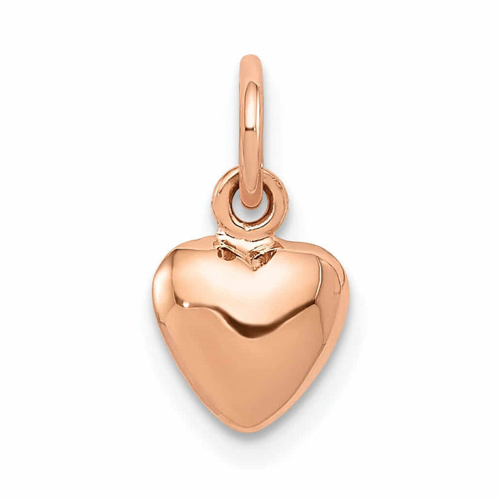 14K Rose Gold Hollow Polished Finish 3-Dimensional Small Size Puffed Heart Design Charm Pendant