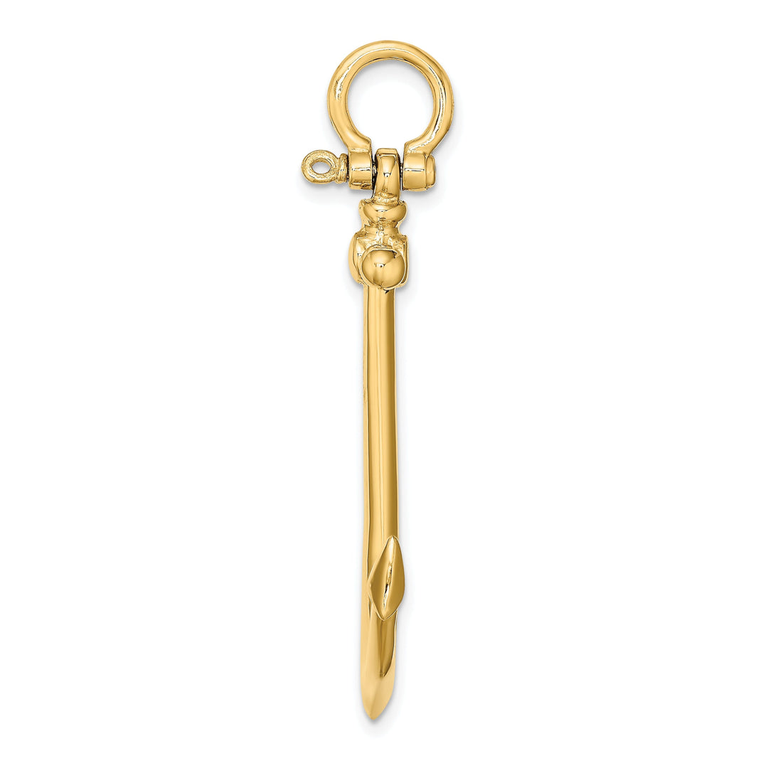 14K Yellow Gold Polished Finish 3-Dimensional Large Anchor Charm Pendant