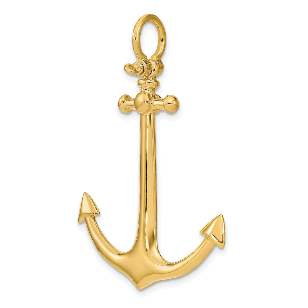 14K Yellow Gold Polished Finish 3-Dimensional Large Anchor Charm Pendant