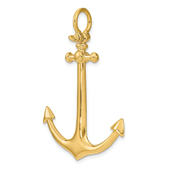 14K Yellow Gold Polished Finish 3-Dimensional Large Anchor Charm Pendant