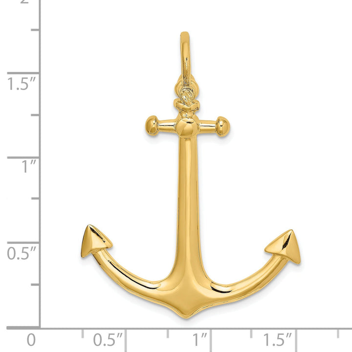 14K Yellow Gold Polished Finish 3-Dimensional Large Anchor Charm Pendant