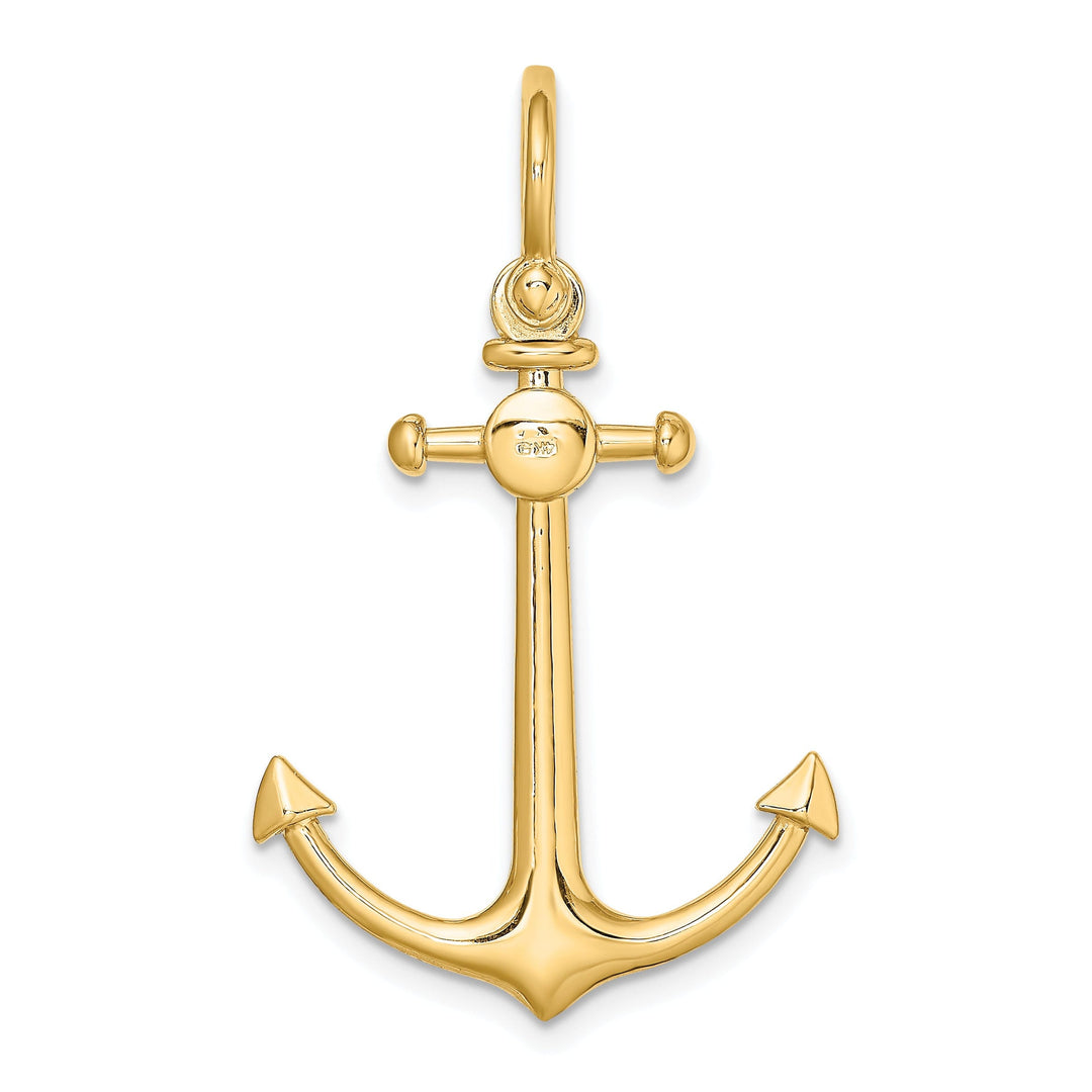 14K Yellow Gold Polished Finish 3-Dimensional Anchor with Shackle Bail Charm Pendant