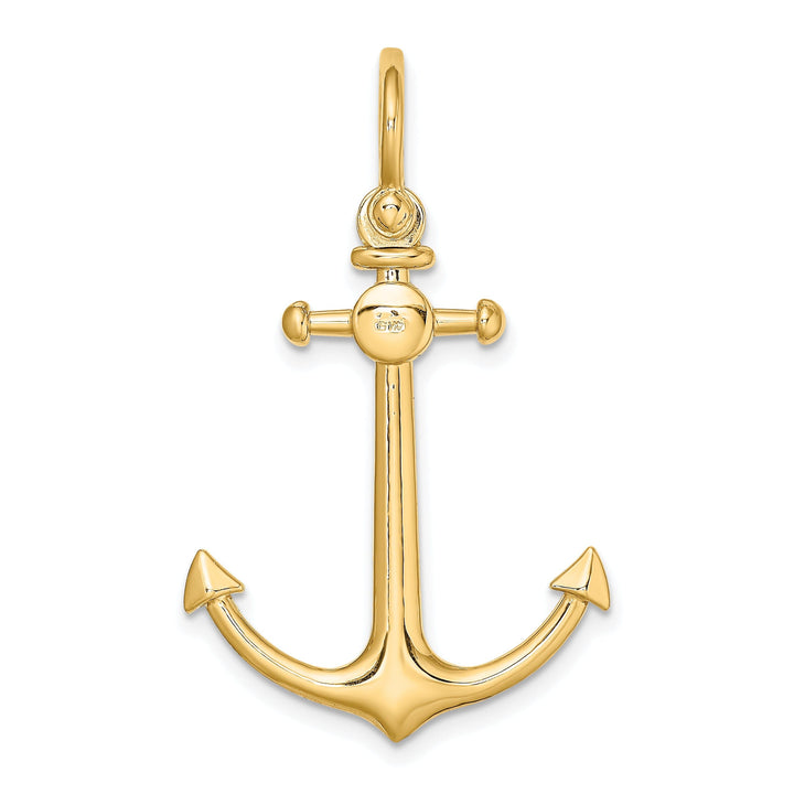 14K Yellow Gold Polished Finish 3-Dimensional Anchor with Shackle Bail Charm Pendant