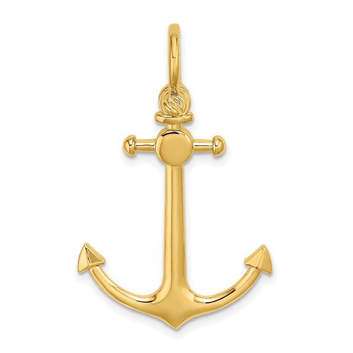 14K Yellow Gold Polished Finish 3-Dimensional Anchor with Shackle Bail Charm Pendant