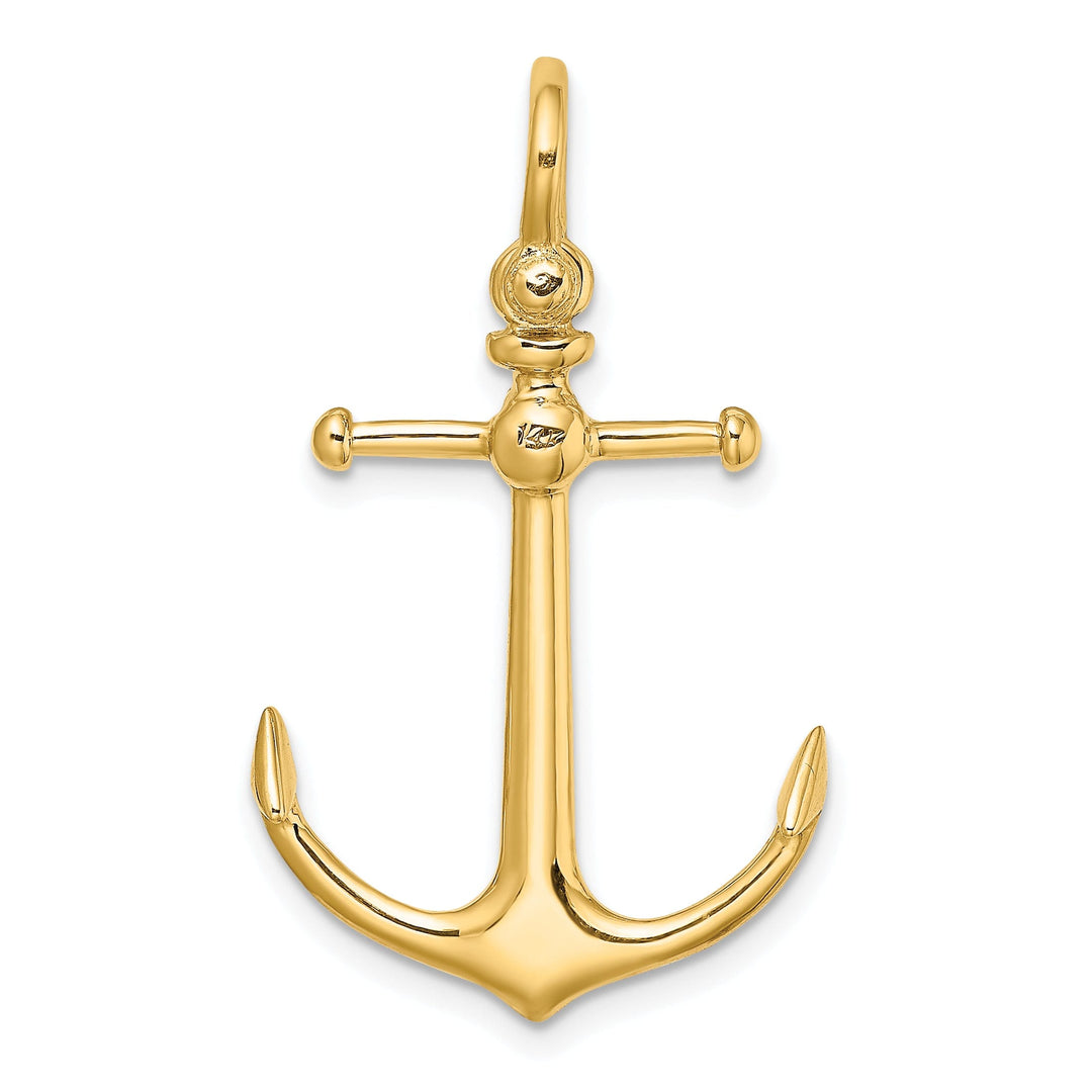 14K Yellow Gold Polished Finish 3-Dimensional Anchor with Shackle Bail Charm Pendant