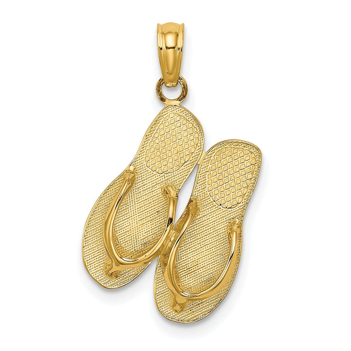 14K Yellow Gold Textured Polished Finish Large Size MARCO ISLAND Double Double Flip-Flop Sandles Charm Pendant