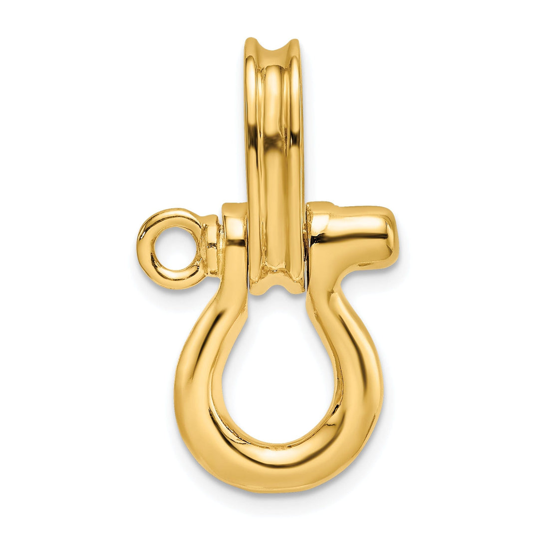 14K Yellow Gold Polished Finish 3-D Medium Shipping Shackle With Pulley Bail Charm