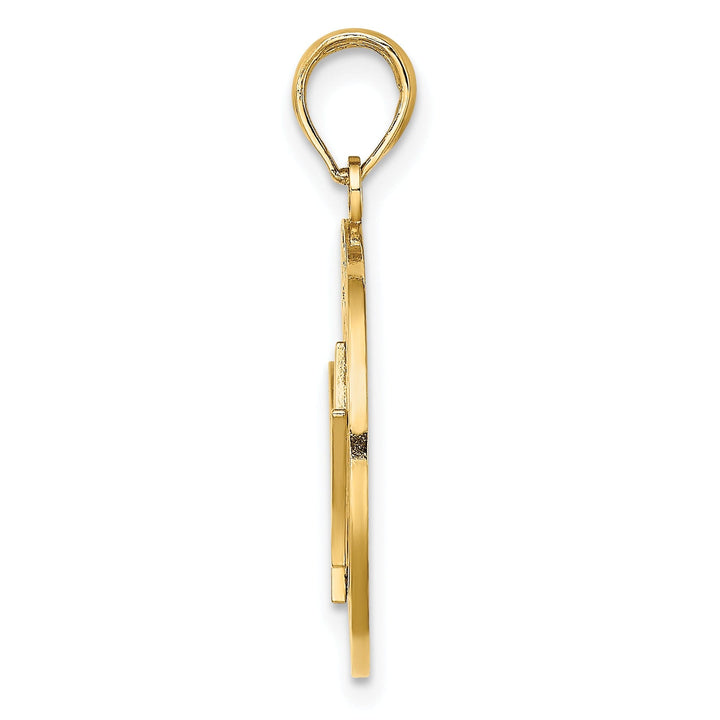 14K Yellow Gold Textured Polished Finish BARBADOS with Trident Spear in Circle Design Charm Pendant