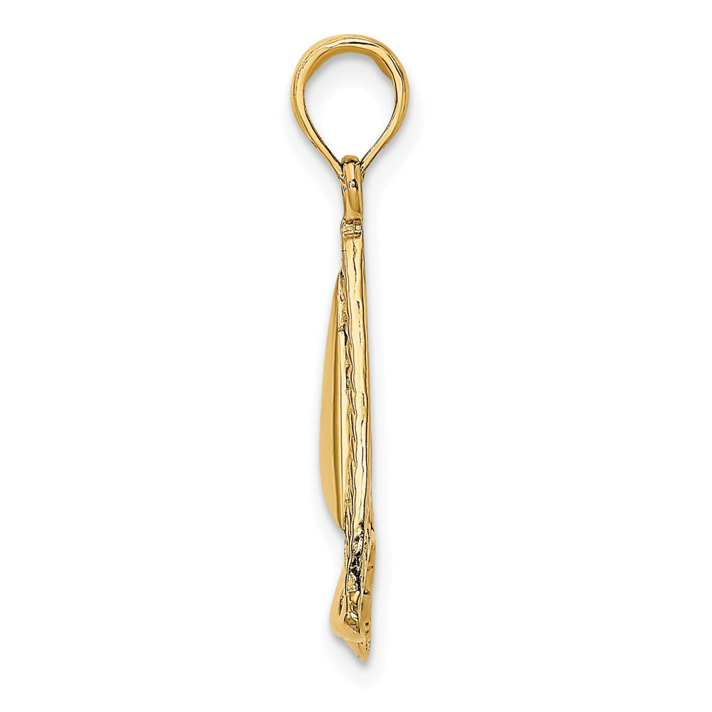 14K Yellow Gold Polished Texture Finished 2-Dimensional Sailboat Design Charm Pendant