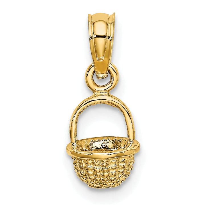 14K Yellow Gold Polished Finish 3-Dimensional Mini Basket Charm Pendant