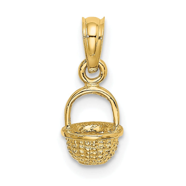 14K Yellow Gold Polished Finish 3-Dimensional Mini Basket Charm Pendant