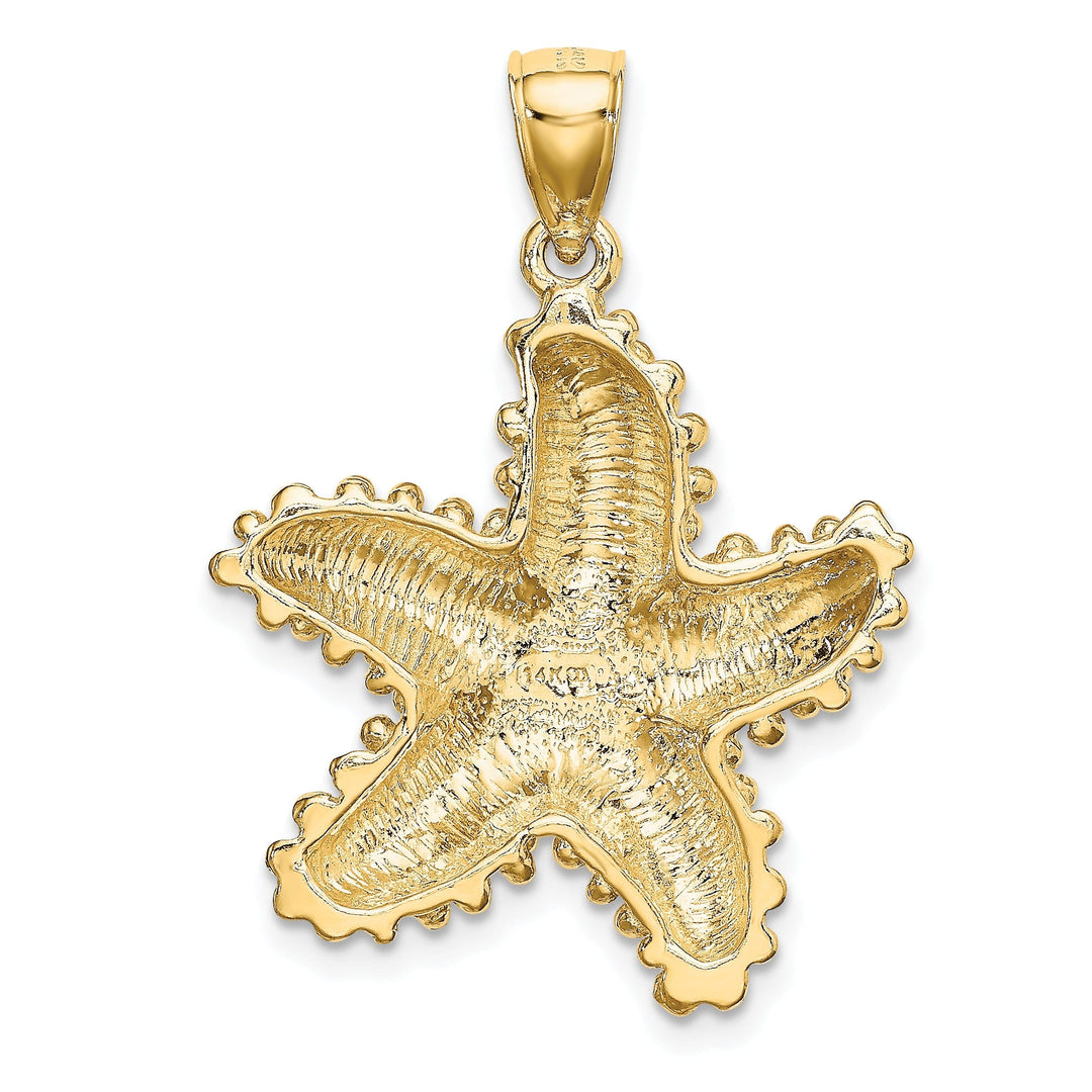14K Yellow Gold Textured Polished Beaded Finish Starfish Charm Pendant